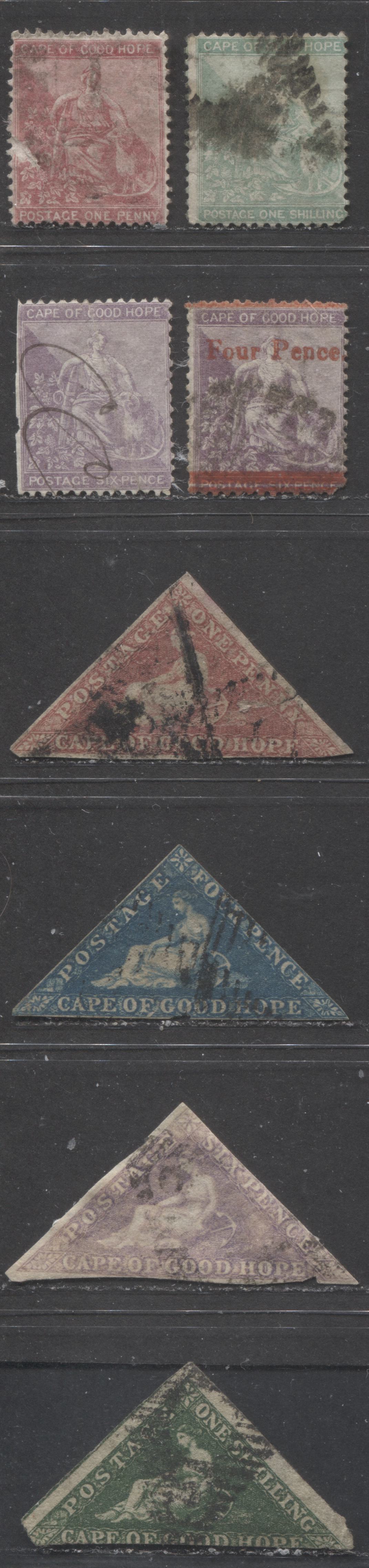 Lot 443 Cape of Good Hope #3a, 4-5, 6a, 16, 18b, 19a, 20 1d-1/- Variou ...