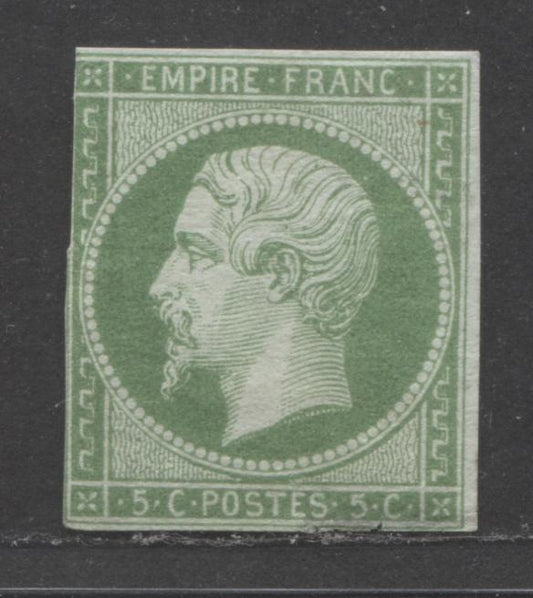 Lot 477 France #13 5c Green on Greenish Napoleon III, 1853-1860 Imperf Napoleon III Heads, A Good Unused Single Type 1