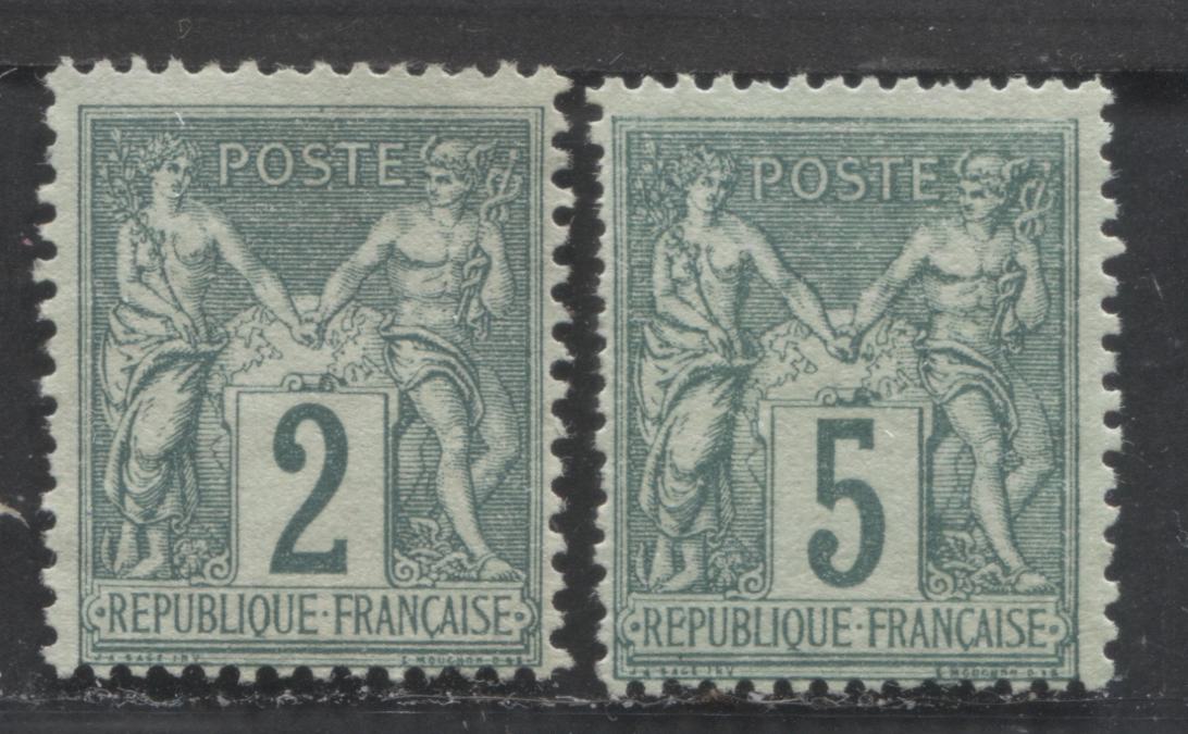 Lot 506 France #77-78 2c & 5c Green on Greenish Peace & Commerce, 1876-1877 Peace & Commerce Issue, A Fine Unused Single Type II