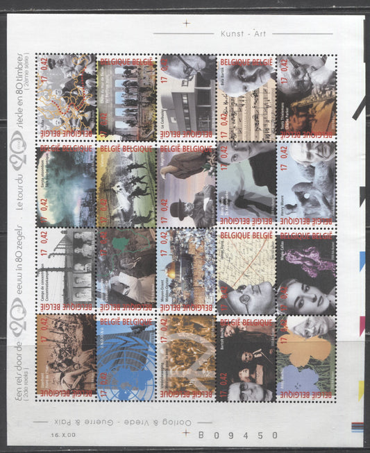 Lot 51 Belgium SC#1780-1780 1999-2002 20th Century Issue, A VFNH Miniature Sheet of 20, Click on Listing to See ALL Pictures, 2017 Scott Cat. $22