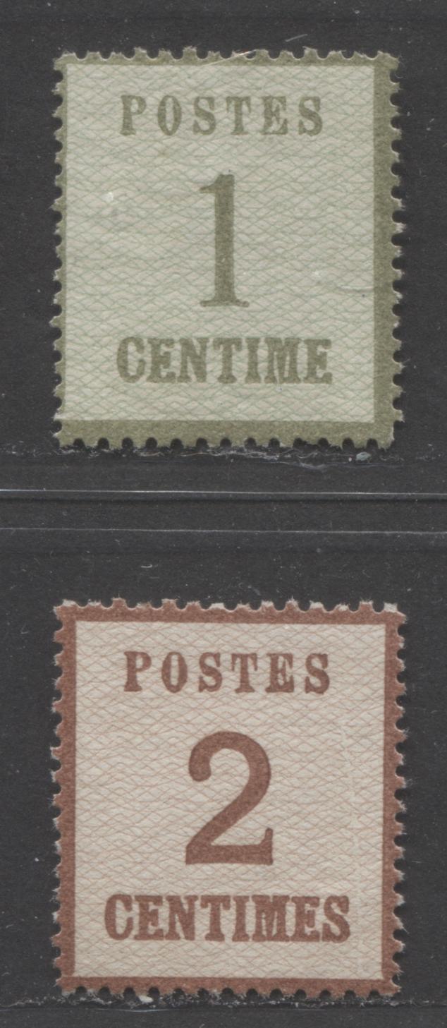 Lot 512 France #N1-N2 1c, 2c Olive Green & 2c Red Brown Numeral on Network, 1870 German Occupation Issue, 2 Fine & VF Unused Singles Network With Points Up