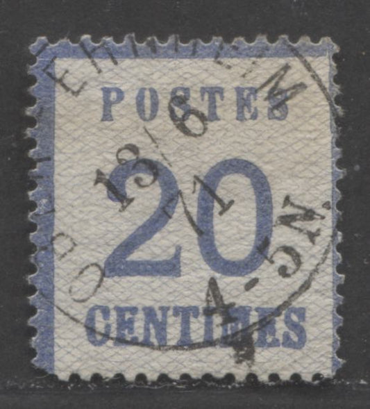 Lot 515 France #N6 20c Blue Numeral on Network, 1870 German Occupation Issue, A VG Used Singles,  Network With Points Up