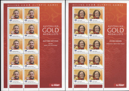 Lot 60 Australia SC#2924-2925 2008 Gold Medallists Issue, 2 VFNH Sheets Of 10, Click on Listing to See ALL Pictures, 2017 Scott Cat. $20