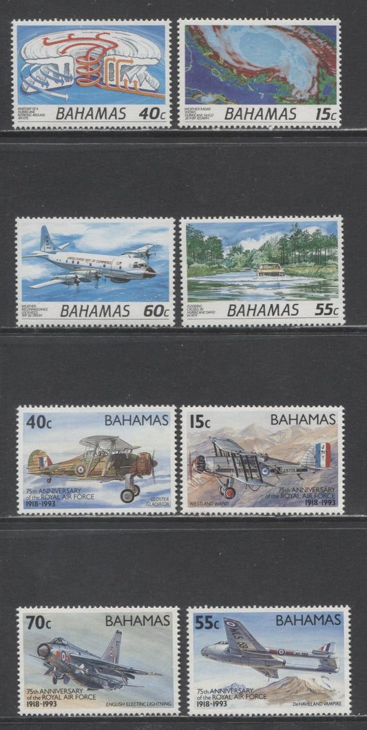 Lot 65 Bahamas SC#732/774 1991-1993 Hurricane Awareness & RAF 75th Anniversary Issue, 8 VFNH Singles, Click on Listing to See ALL Pictures, 2017 Scott Cat. $24.75