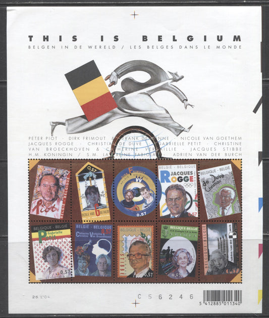 Lot 66 Belgium SC#1988-1988 2004 Famous Belgians Issue, A VFNH Miniature Sheet of 10, Click on Listing to See ALL Pictures, 2017 Scott Cat. $15