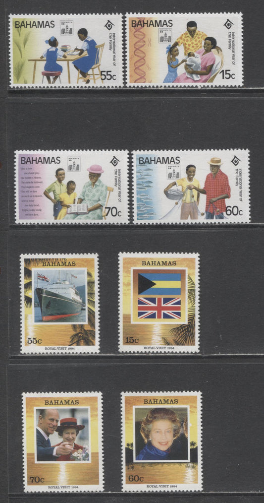 Lot 67 Bahamas SC#793/800 1994 International Year Of The Family & Royal Visit Issue, 8 VFNH Singles, Click on Listing to See ALL Pictures, 2017 Scott Cat. $18.1