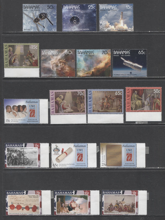 Lot 89 Bahamas SC#1255-1271 2008 NASA, Christas, UWI & Treaty Of Paris Issues, 17 VFNH Singles, Click on Listing to See ALL Pictures, 2017 Scott Cat. $22.75