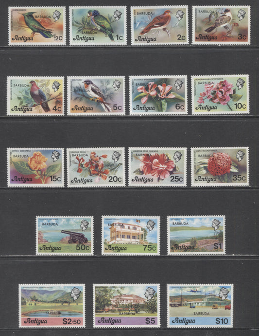 Lot 9 Barbuda SC#266-283 1977 Barbuda Overprints on Antigua Pictorial Definitives, A VFNH Singles, Click on Listing to See ALL Pictures, 2017 Scott Cat. $19.25