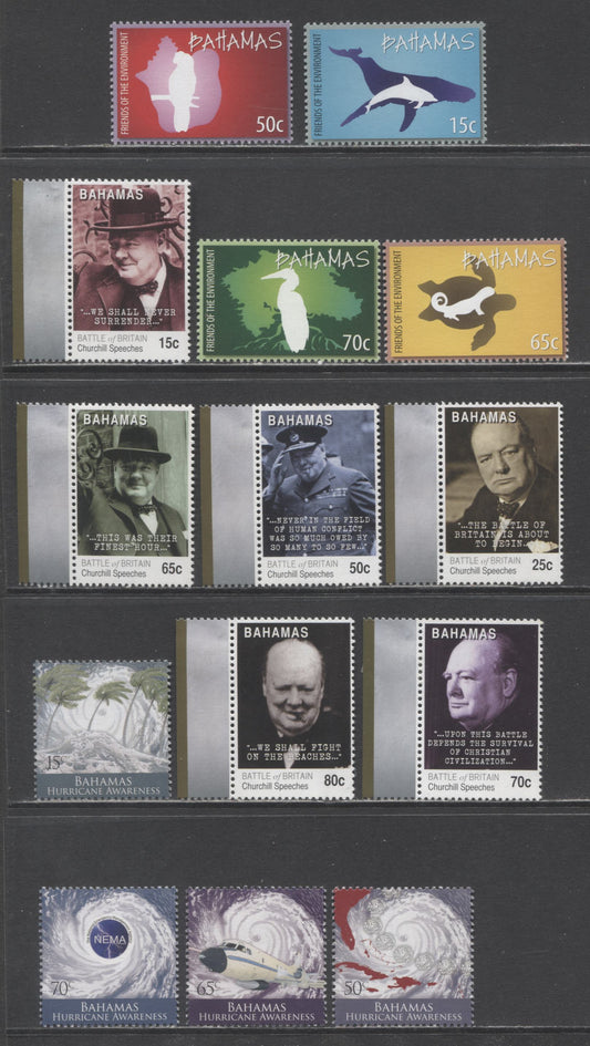 Lot 91 Bahamas SC#1294-1307 2010 Friends Of The Environment, Battle Of Britain 70th Anniversary & Hurricane Awareness Issues, 14 VFNH Singles, Click on Listing to See ALL Pictures, 2017 Scott Cat. $18