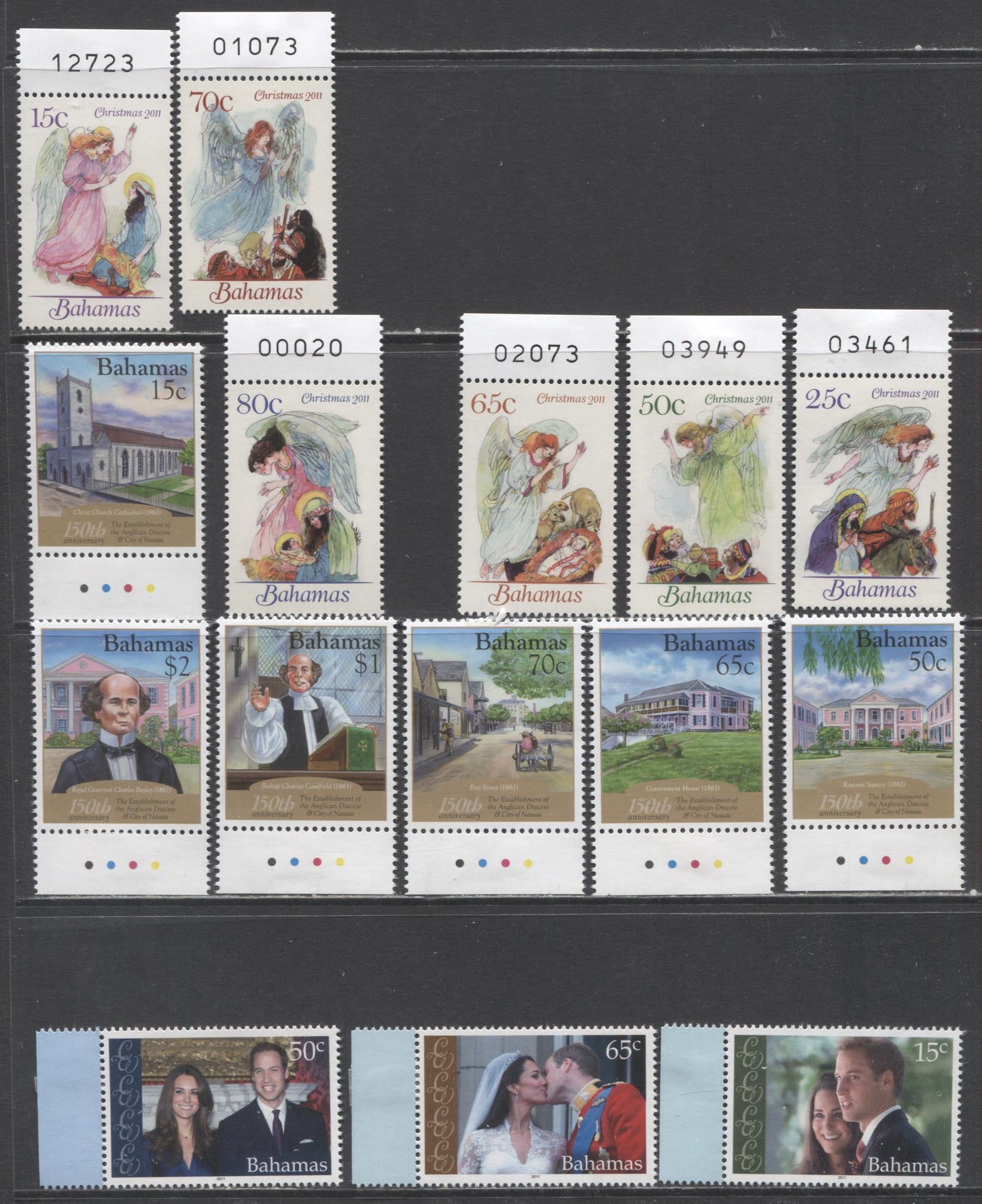 Lot 93 Bahamas SC#1323/1338 2011 Wedding Of Prince William & Catherine, Establishment Of City Of Nasson & Christmas Issues, 15 VFNH Singles, Click on Listing to See ALL Pictures, 2017 Scott Cat. $18.85