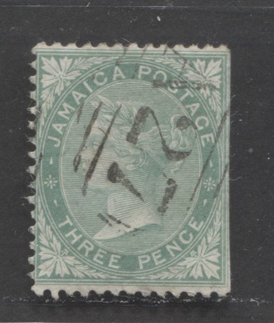 Lot 439 Jamaica #3 3d Green Queen Victoria, 1860-1863 Surface Printed Issue Wmk Pineapple, A Good Used Single SON "A27" Barred Numeral Cancel For Alexandria, Jamaica