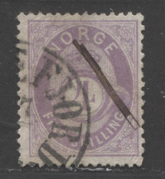 Lot 476 Norway #19 4s  Lilac Posthorn, 1872-1875 Skilling Currency Posthorn Issue, A VG Used Single Thin Paper