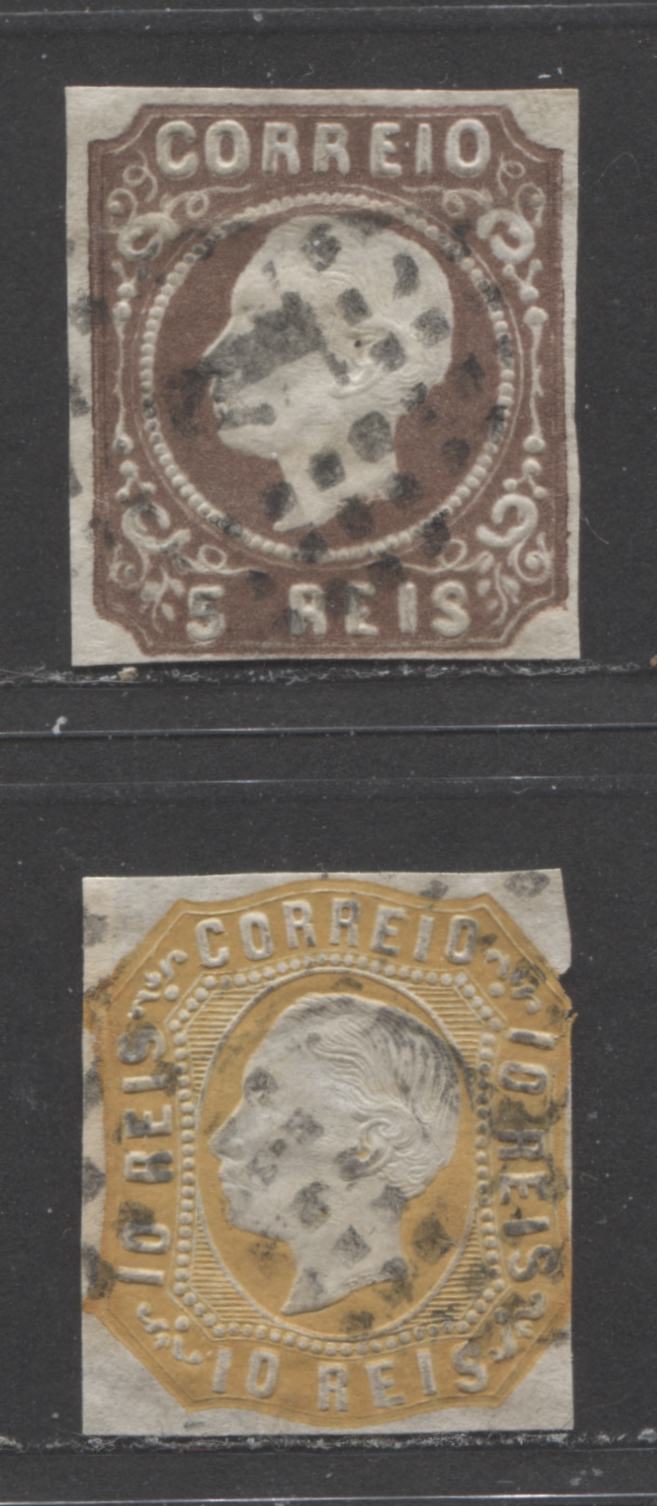 Lot 480 Portugal #12, 13 5r-10r Brown & Orange King Luiz, 1862-1864 Imperf King Luiz Issue, 2 Fair & VG Used Singles