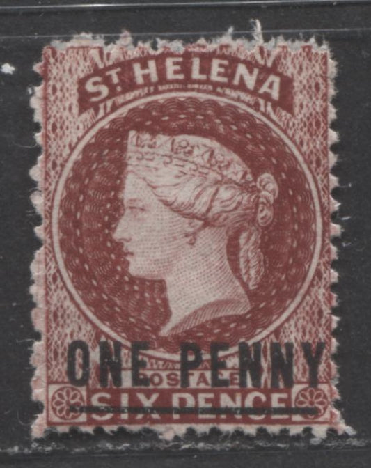 Lot 501 St. Helena #12 1d on 6d Lake Queen Victoria, 1864-1873 Surcharged Courbould Heads, Perf. 12.5, A VF Unused Single Surcharge With Long 16.5 mm Bar