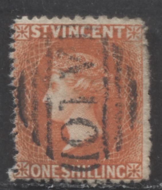 Lot 503 St. Vincent #23 1/- Orange Vermilion Queen Victoria, 1871-1878 Courbould Heads, Wmk Star, A Fine Used Single Rough Perf. 11-13 x 14-16