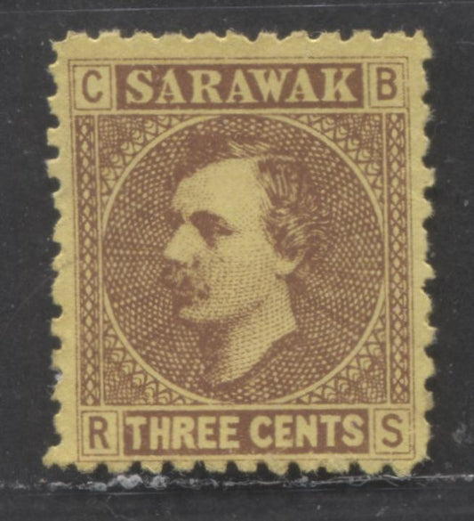 Lot 504 Sarawak #2 3c Brown on Yellow Sir Charles Johnson Brooke, 1871 Sir Charles Johnson Brooke Issue, A Fine Unused Single