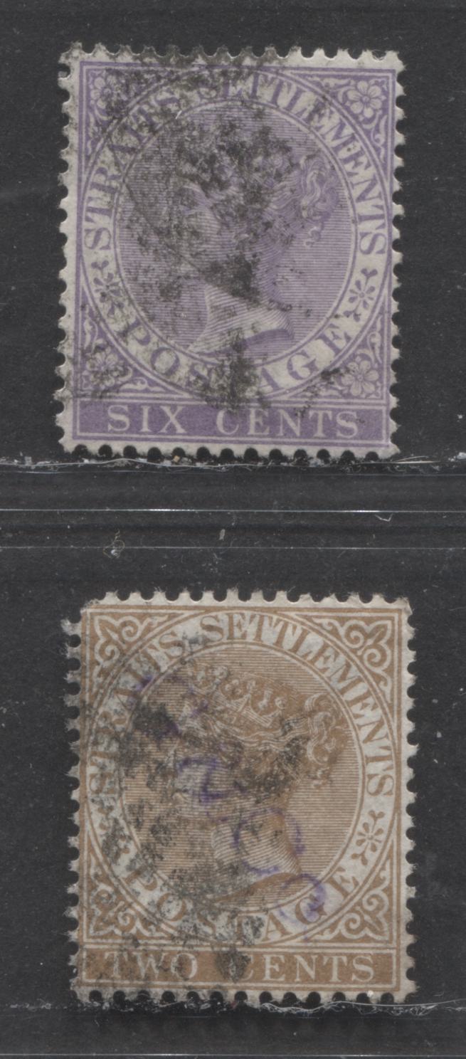 Lot 506 Straights Settlements #10, 12 2c. 6c Bistre Brown & Dull Violet Queen Victoria, 1867-1872 Surface Printed Issue Wmk Crown CC, 2 Fine Used Singles