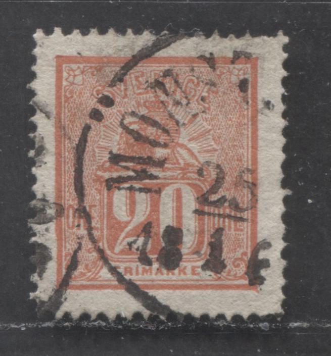 Lot 508 Sweden #16 20o Vermilion Lion & Arms, 1862-1869 Lion & Arms Issue, A VF Used Single