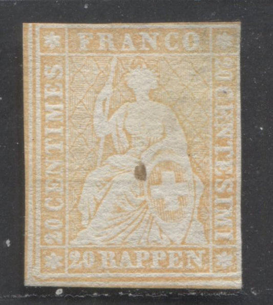 Lot 514 Switzerland #23 20r Pale Orange Helvetia, 1854-1855 Seated Helvetia Issue, A Good Unused Single With Emerald Silk Thread