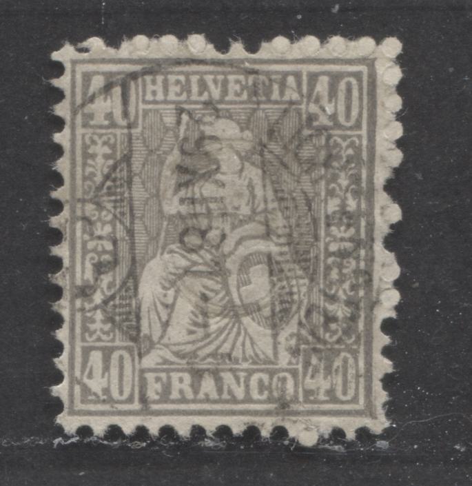 Lot 523 Switzerland #58 40c Grey Helvetia, 1867-1878 Perforated Seated Helvetia Issue, A VF Used Single