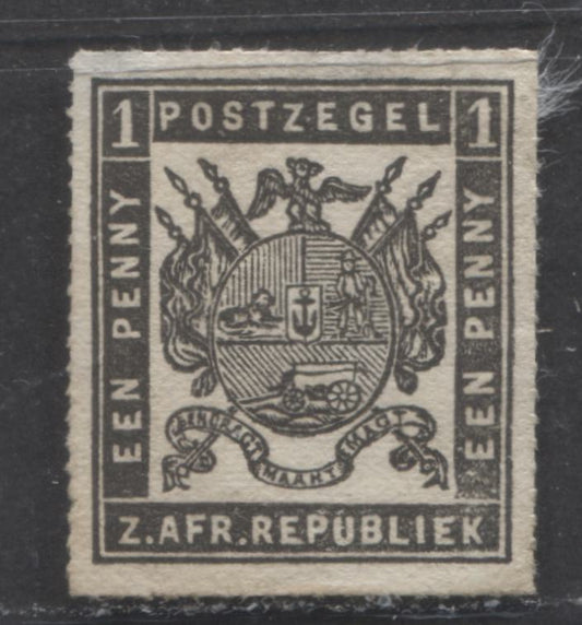 Lot 526 Transvaal #21 1d Black Coat of Arms, 1870 Rouletted Arms Issue, A Fine Unused Single J.P Borrius Printing On Thick, Porous Paper