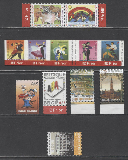 Lot 90 Belgium SC#2161/2176 2006 Institute of Tropical Medicine - Comic Strip Issues,  7 VFNH Singles & Self-Adhesive Strip of 5, Click on Listing to See ALL Pictures, 2017 Scott Cat. $20.25