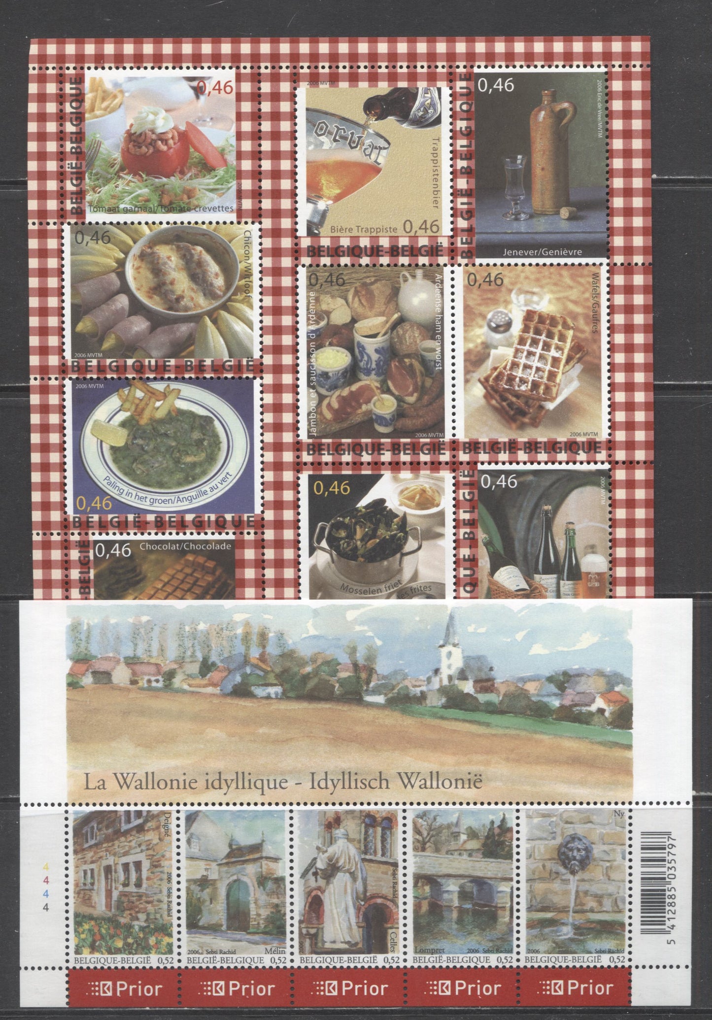 Lot 92 Belgium SC#2157/2177 2006 Scenes of Wallonian Villages - Belgian Foods & Beverages Issues,  2 VFNH Miniature Sheets, Click on Listing to See ALL Pictures, 2017 Scott Cat. $20