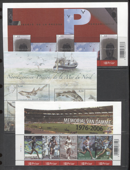 Lot 94 Belgium SC#2136/2154 2006 Freedom of the Press - Fish of the North Sea Issues,  3 VFNH Souvenir Sheets, Click on Listing to See ALL Pictures, 2017 Scott Cat. $22
