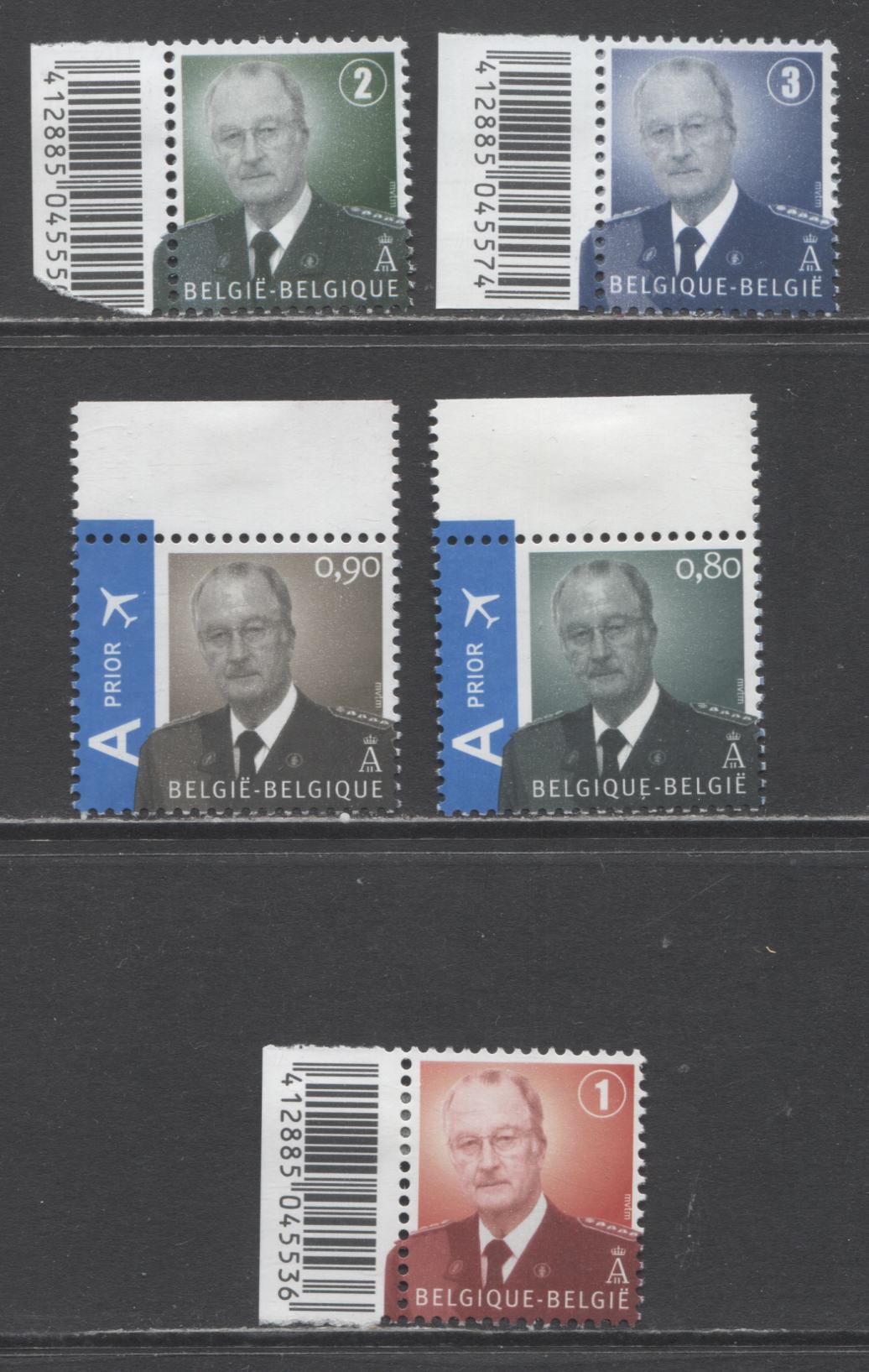 Lot 97 Belgium SC#2200/2210 2007-2009 King Albert II Definitives,  5 VFNH Singles, Click on Listing to See ALL Pictures, 2017 Scott Cat. $13.5