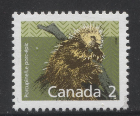 Canada #1156ivar 2c Multicoloured Porcupine, 1987-1991 Mammal & Architecture Issue, A VFNH Single Dead/LF Bluish White Coated Papers Paper, Unusual as Normally DF on Back