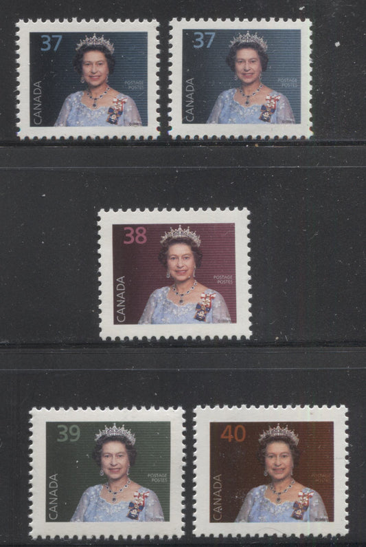 Canada #1162/1168 37c-40c Multicoloured Queen Elizabeth II, 1987-1991 Mammal & Architecture Issue, 5 VFNH Singles The Basic Printings With Extra Background Shade of The 37c