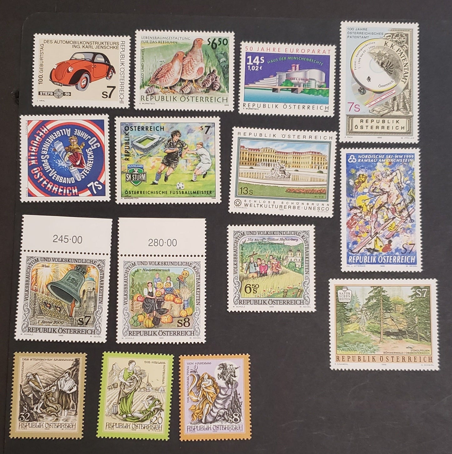 Lot 28 Austria SC#1775/1802 1999 Stories & Legends - Folklore & Customs, 15 VFNH Singles, Click on Listing to See ALL Pictures, 2017 Scott Cat. $31.25