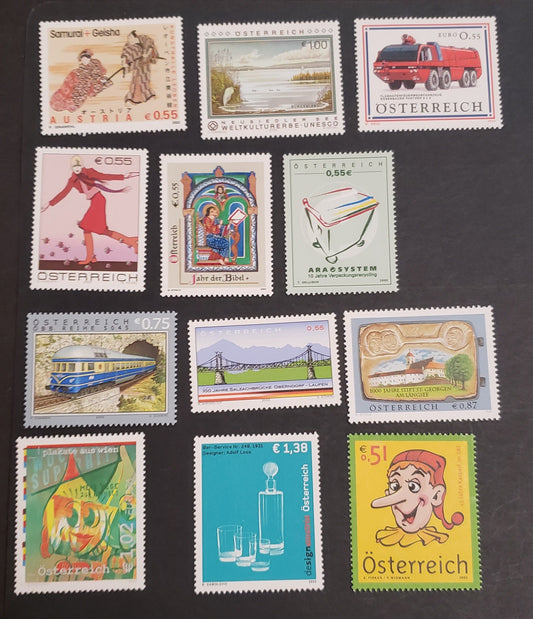 Lot 44 Austria SC#1914/1929 2003 Children's TV Characters - Exhibition Of Japanese Shogun Era Culture, 12 VFNH Singles, Click on Listing to See ALL Pictures, 2017 Scott Cat. $23.55