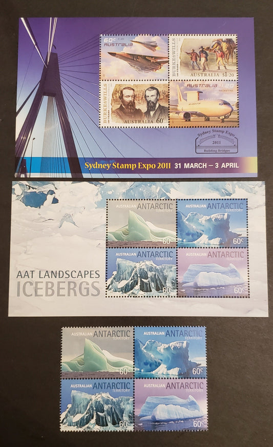 Lot 5 Australian Antarctic Territory SC#L149/L154e 2009-2011 International Polar Year & Icebergs, 3 VFNH Souvenir Sheets, Click on Listing to See ALL Pictures, 2017 Scott Cat. $25