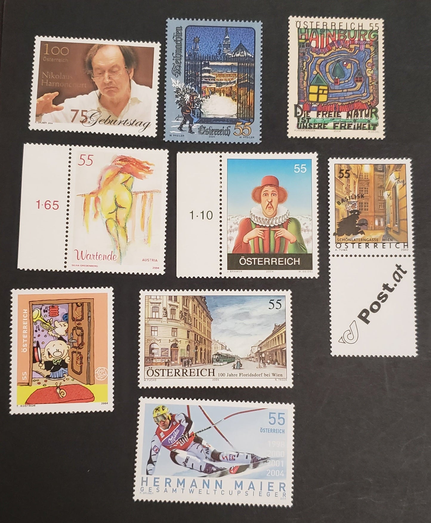 Lot 51 Austria SC#1964/1975 2004 Thomas Kostron - Christmas Issues, 9 VFNH Singles, Click on Listing to See ALL Pictures, 2017 Scott Cat. $14.45