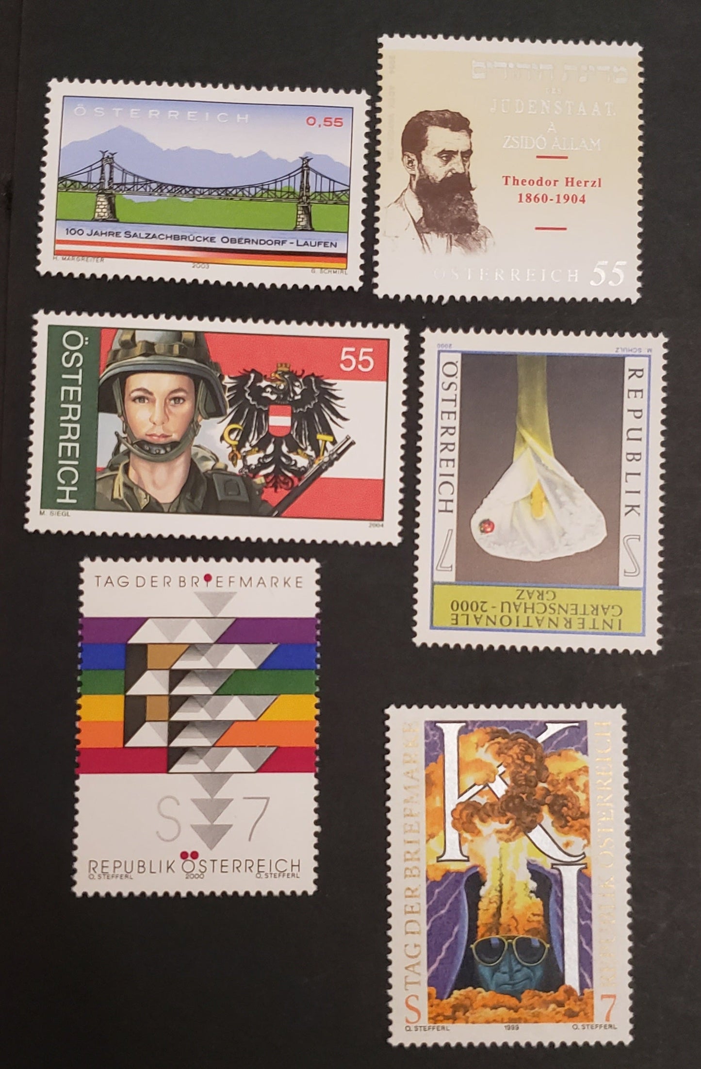 Lot 58 Austria SC#1791/1973 1999-2004 Stamp Day - Federal Army 50th Anniversary Issues, 6 VFNH Singles, Click on Listing to See ALL Pictures, 2017 Scott Cat. $8.15