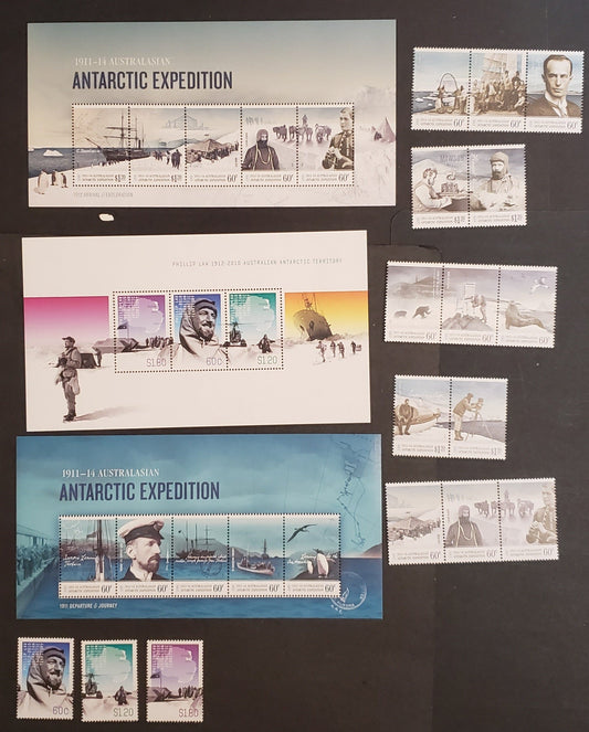 Lot 6 Australian Antarctic Territory SC#L159f/L181 2012-2014 Dr Philip Law - Australian Antarctic Expedition, 11 VFNH Singles, Strips Of3, Pairs & Souvenir Sheets, Click on Listing to See ALL Pictures, 2017 Scott Cat. $43.25