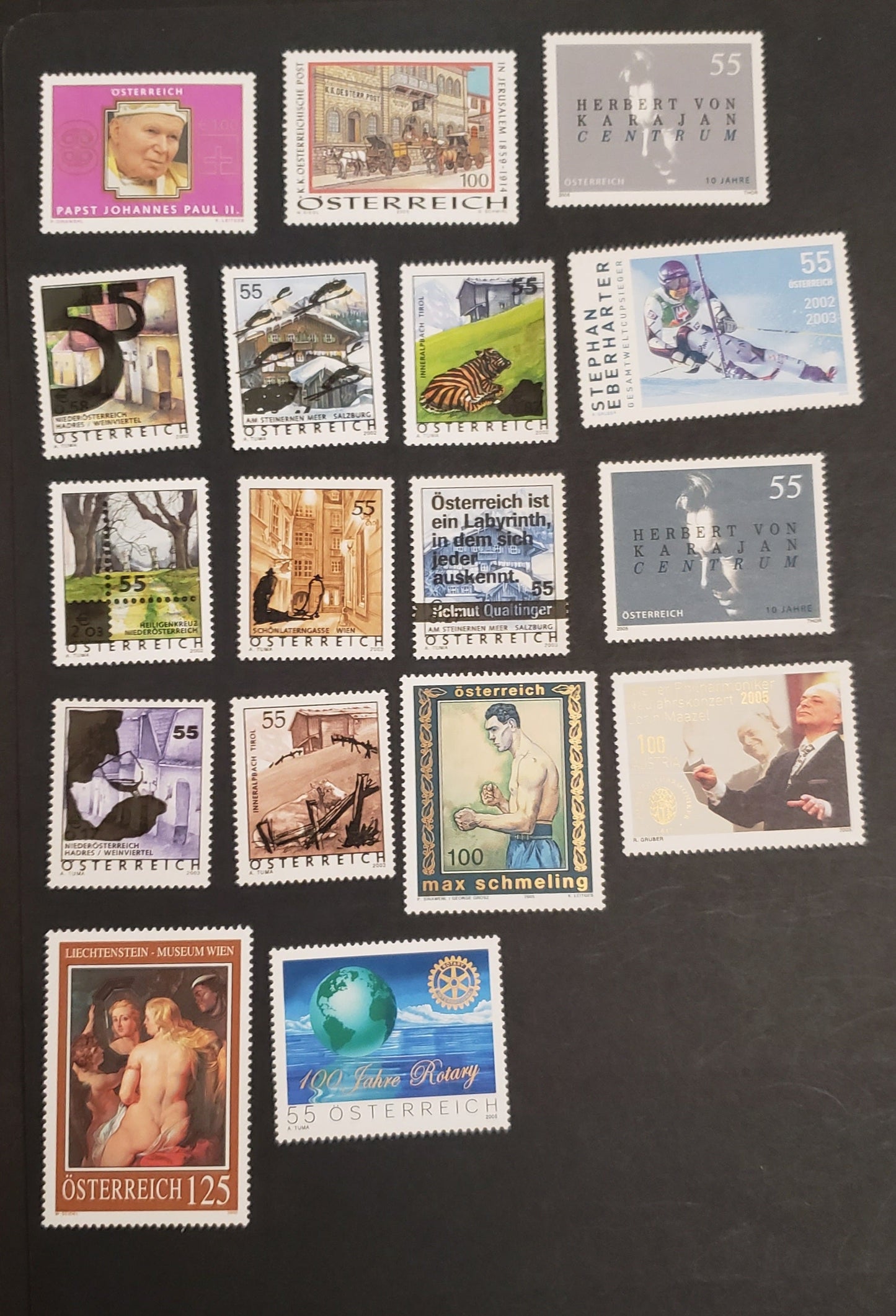 Lot 61 Austria SC#1976/2008 2005 New York Concert - Austrian Post Office In Jerusalem Issues, Normal & Dark Gray Background, 17 VFNH Singles, Click on Listing to See ALL Pictures, 2017 Scott Cat. $32