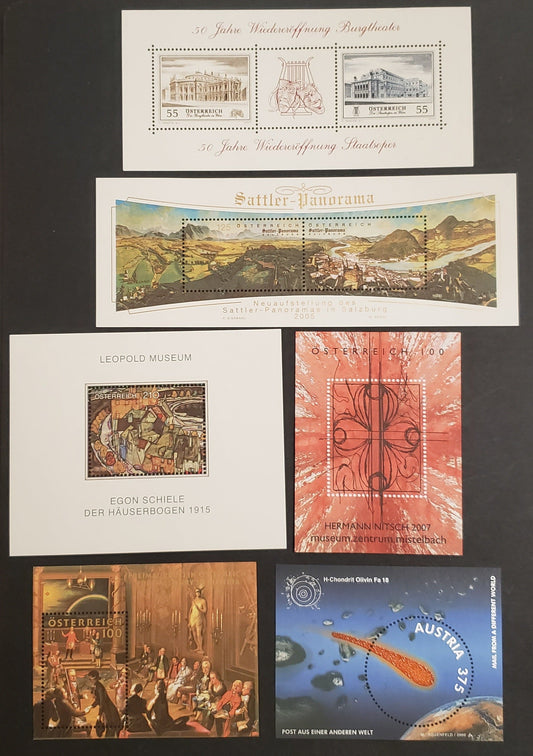 Lot 65 Austria SC#2022/2103 2005-2007 Egon Schiele - Herman Nitsch Museum Issues, 6 VFNH Souvenir Sheets, Click on Listing to See ALL Pictures, 2017 Scott Cat. $34.5