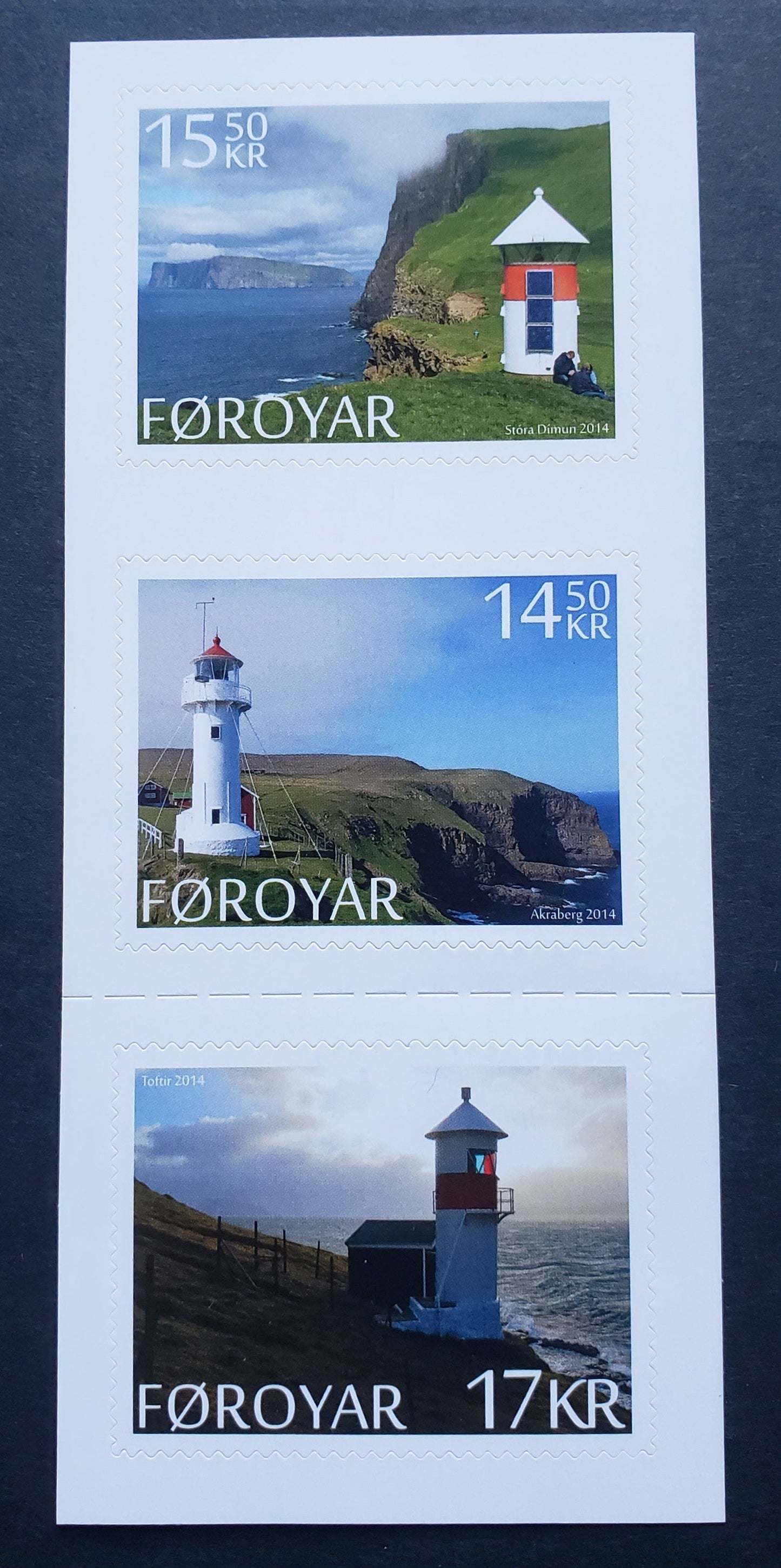 Faroe Islands SC#624-626 2014 Lighthouses, 3 VFNH Self-Adhesive Booklet Stamps On Strip , Click on Listing to See ALL Pictures, 2017 Scott Cat. $17.75