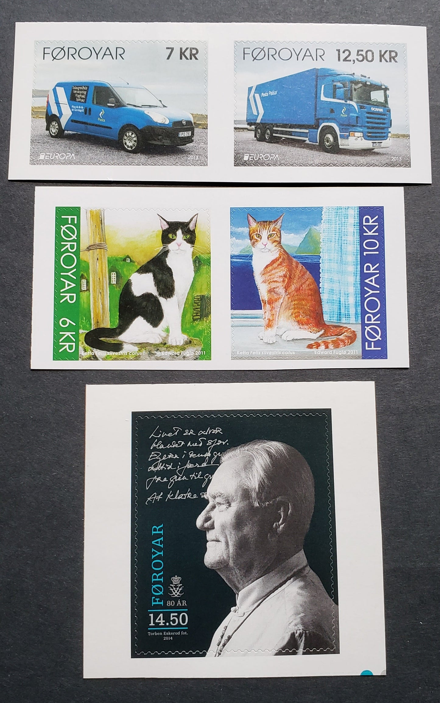 Faroe Islands SC#553/628 2011-2014 Cats - 80th B Day Of Prince Henrik, 3 VFNH Self-Adhesive Booklet Stamps, Click on Listing to See ALL Pictures, 2017 Scott Cat. $18.5