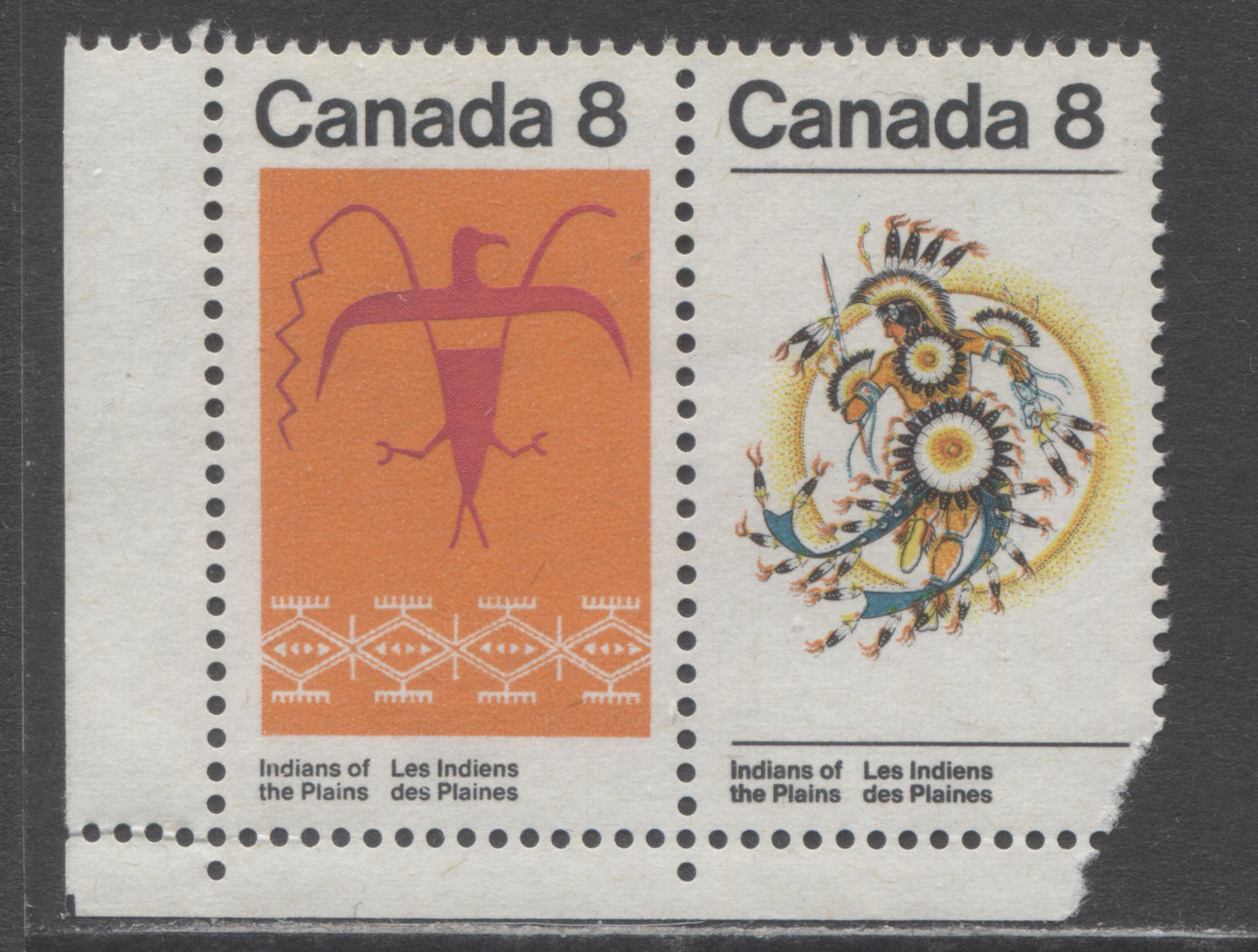 Lot 43 Canada #564var 8c Multicoloured Thunderbird, 1972 Plains Indians Issue, A VFNH LL Field Stock Single Very Rare Uncoated MF Vertically Ribbed Paper, Recent New Discovery, Last Pair Sold Months Ago!