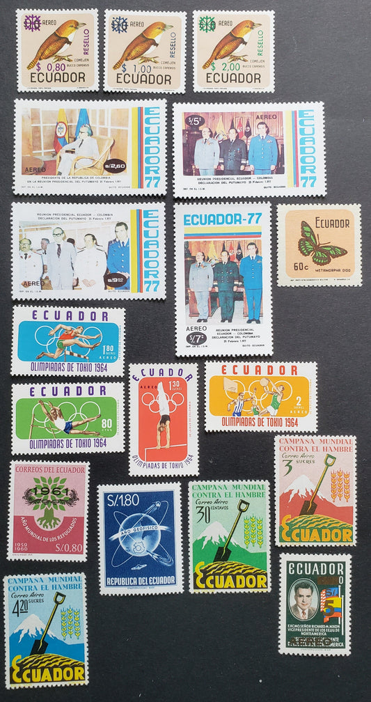 Lot 56 Ecuador SC#650/C601 1963-1977 Freedom From Hunger - Meeting Of Presidents Of Ecuador & Colombia, 18 VFNH Singles, Click on Listing to See ALL Pictures, 2017 Scott Cat. $18.1