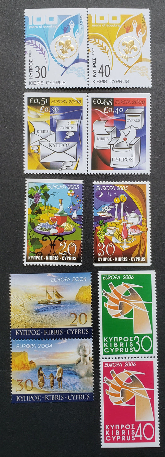 Lot 65 Cyprus SC#1019/1094 2004-2008 Europa, 6 VFNH Booklet Singles & Booklet Pairs, Click on Listing to See ALL Pictures, 2017 Scott Cat. $16.4