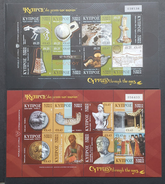 Lot 66 Cyprus SC#1076/1101 2007-2008 Cyprus Through The Ages, 2 VFNH Sheets Of 8, Click on Listing to See ALL Pictures, 2017 Scott Cat. $22
