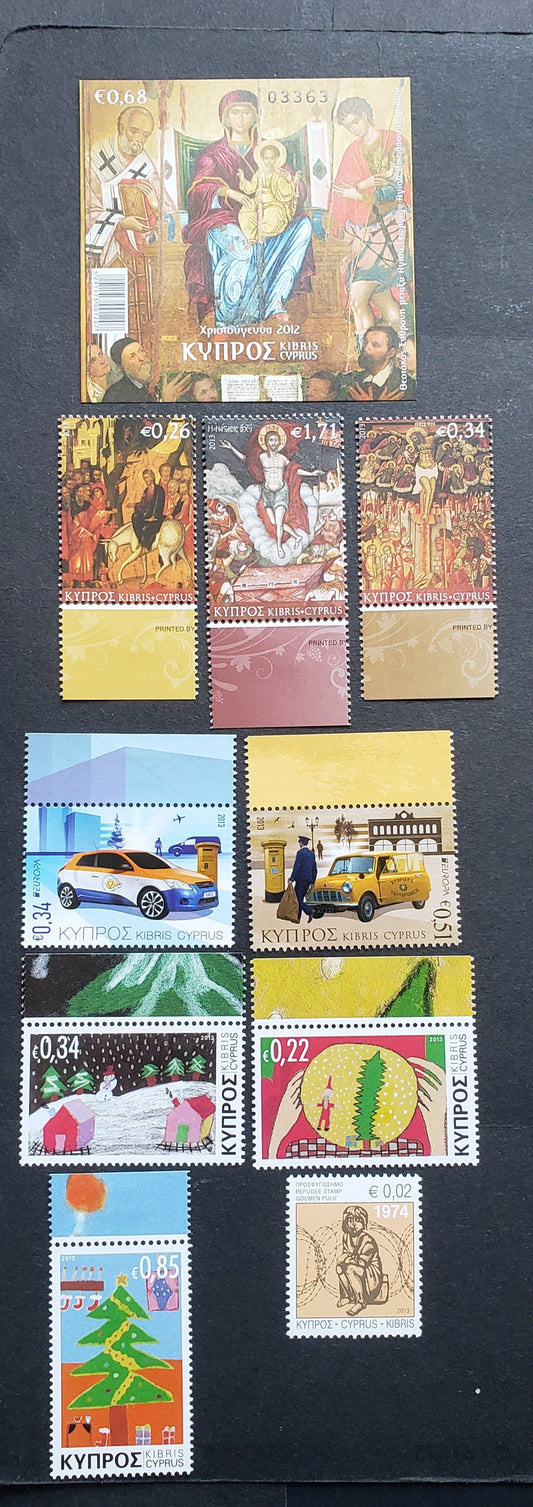 Lot 81 Cyprus SC#1181/RA30 2012-2013 Christmas - Christmas, 10 VFNH Singles & Souvenir Sheet, Click on Listing to See ALL Pictures, 2017 Scott Cat. $14.24