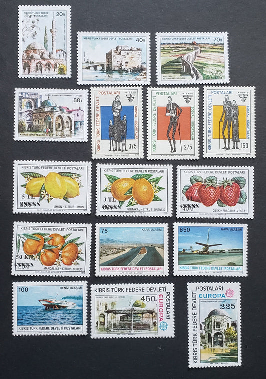 Lot 89 Turkish Republic Of Northern Cyprus SC#46/69 1977-1979 Landmarks - Surcharges, 16 VFNH Singles, Click on Listing to See ALL Pictures, 2017 Scott Cat. $16.65