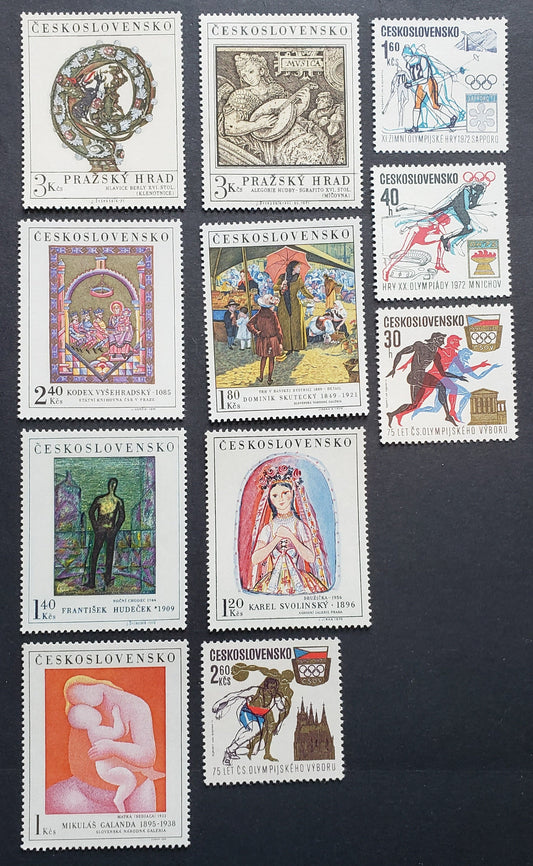 Lot 92 Czechoslovakia SC#1711/1794 1970-1971 Paintings - 75th Anniversary Of Czechoslovakia Olympic Committee, 11 VFNH Singles, Click on Listing to See ALL Pictures, 2017 Scott Cat. $13