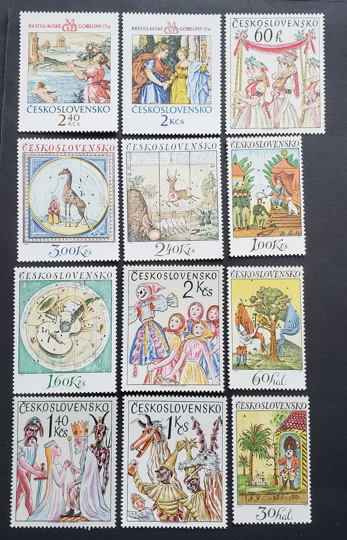 Lot 95 Czechoslovakia SC#1950/1999 1974-1975 Paintings - Folk Customs, 12 VFNH Singles, Click on Listing to See ALL Pictures, 2017 Scott Cat. $11.2