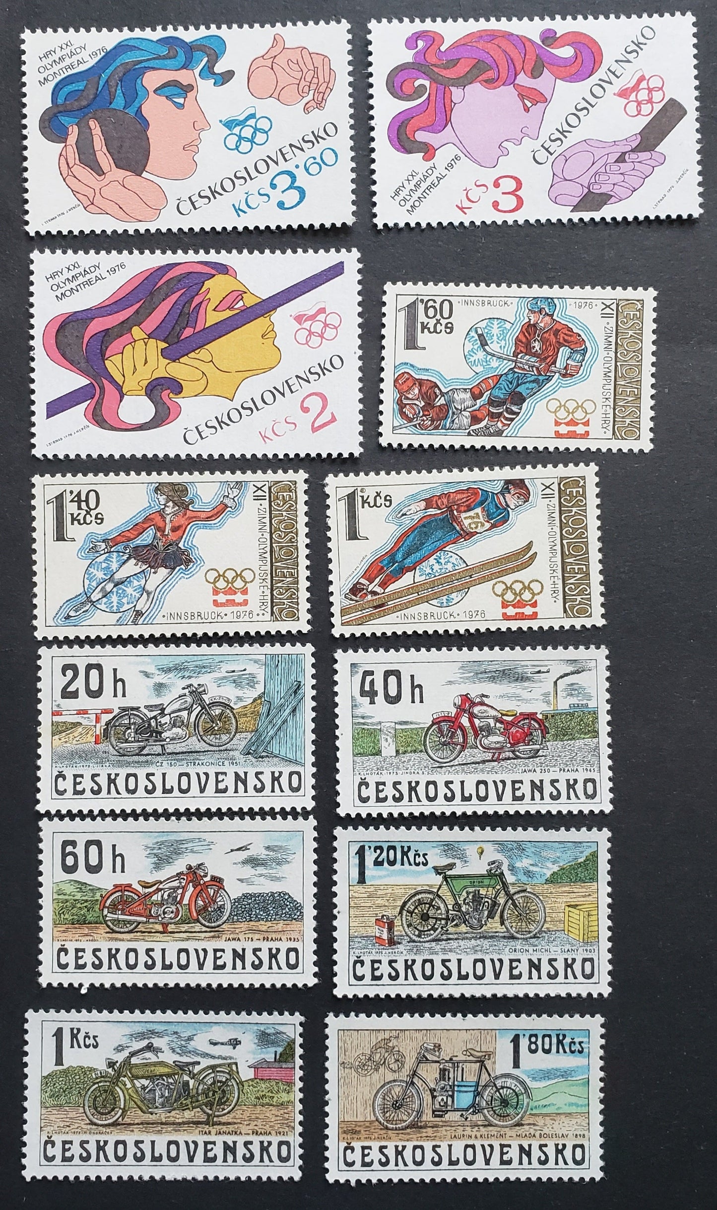 Lot 96 Czechoslovakia SC#2018/2059 1975-1976 Motorcycles - Montreal Olympics, 12 VFNH Singles, Click on Listing to See ALL Pictures, 2017 Scott Cat. $6.2